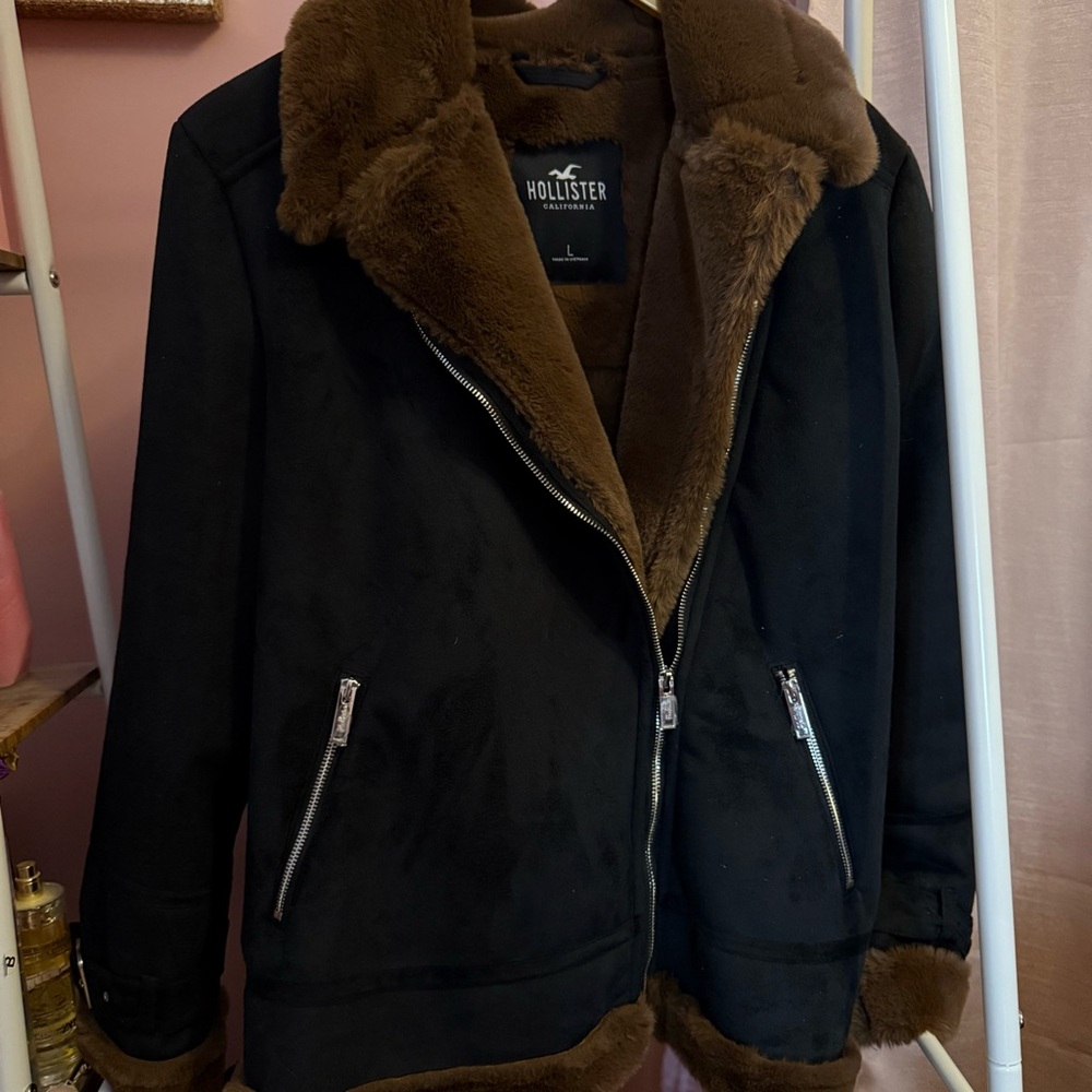 Hollister Black Jacket with Brown Faux Fur